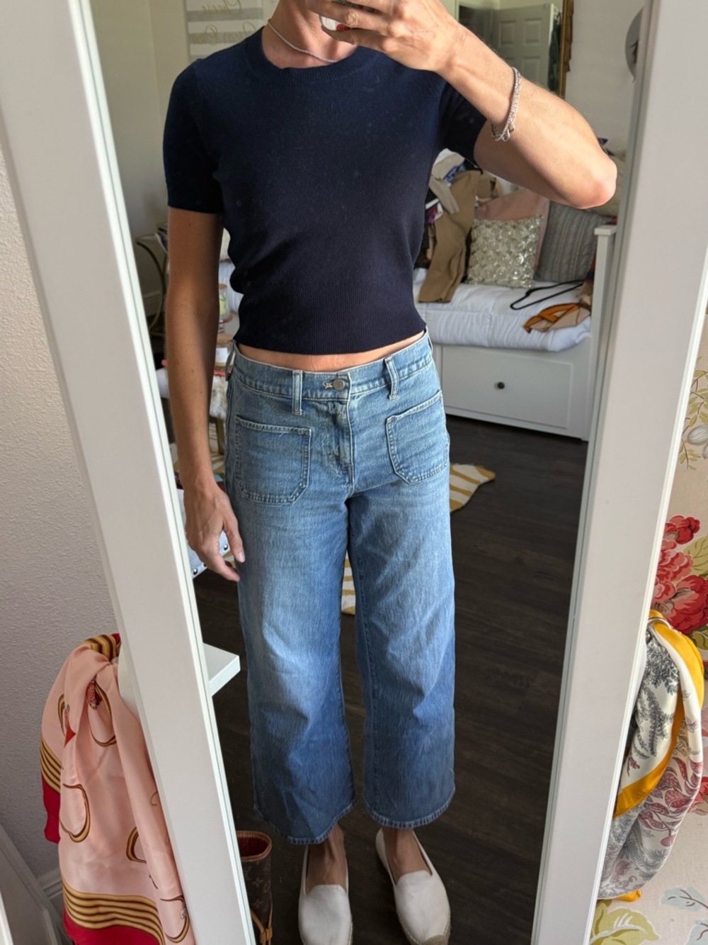 J.Crew Navy Cashmere Shrunken Tee XXS NWT | Cropped Knit Top | Quiet Luxury - Picture 2 of 8